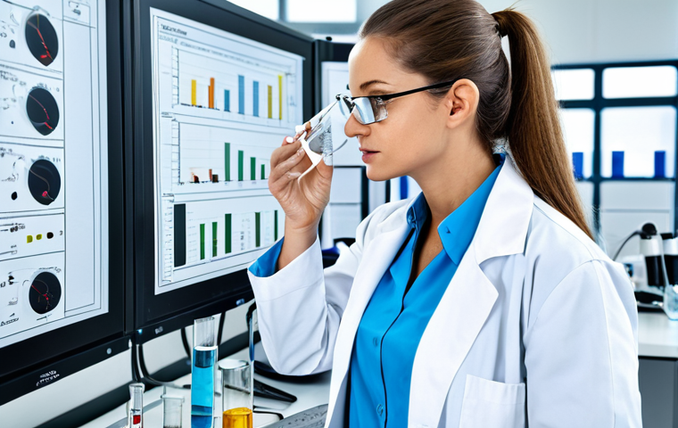 **
A professional female engineer in a modern, bright laboratory setting, fully clothed in a lab coat and safety glasses, analyzing a water sample. Background includes advanced scientific equipment and charts. Emphasis on clean, safe for work environment with perfect anatomy and appropriate content. High-quality professional photography.
**
