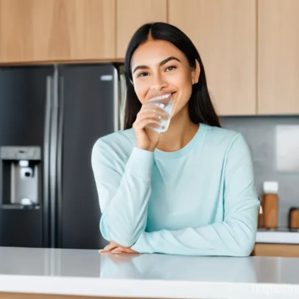 자연형 물 정화 시스템의 지역사회 인식 제고 방안 - **Prompt 1: Serene Hydration in a Modern Home**
A healthy and vibrant young woman, approximately...