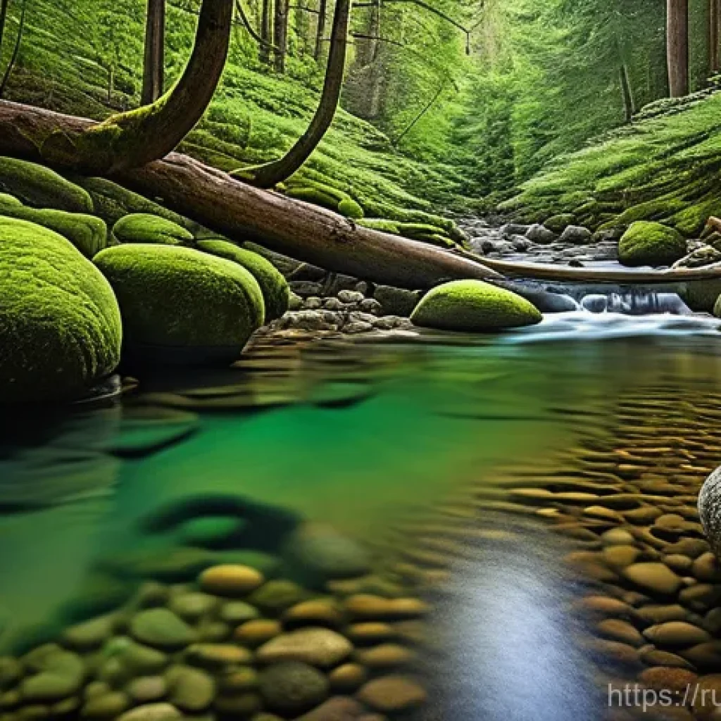 성공적인 자연형 물 정화 시스템 사례 연구 - **Prompt:** A breathtaking, hyper-realistic shot of a pristine mountain stream cascading gently over...
