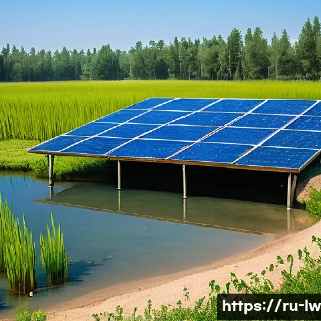 자연형 물 정화 시스템의 설계 및 운영에 관한 최신 동향 - A detailed natural water filtration system set in a lush rural landscape in Russia, featuring layere...