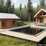 Home 23 자연형 물 정화 시스템의 구조적 요소 - A detailed cross-sectional illustration of a natural water filtration system for a rural home in Rus...
